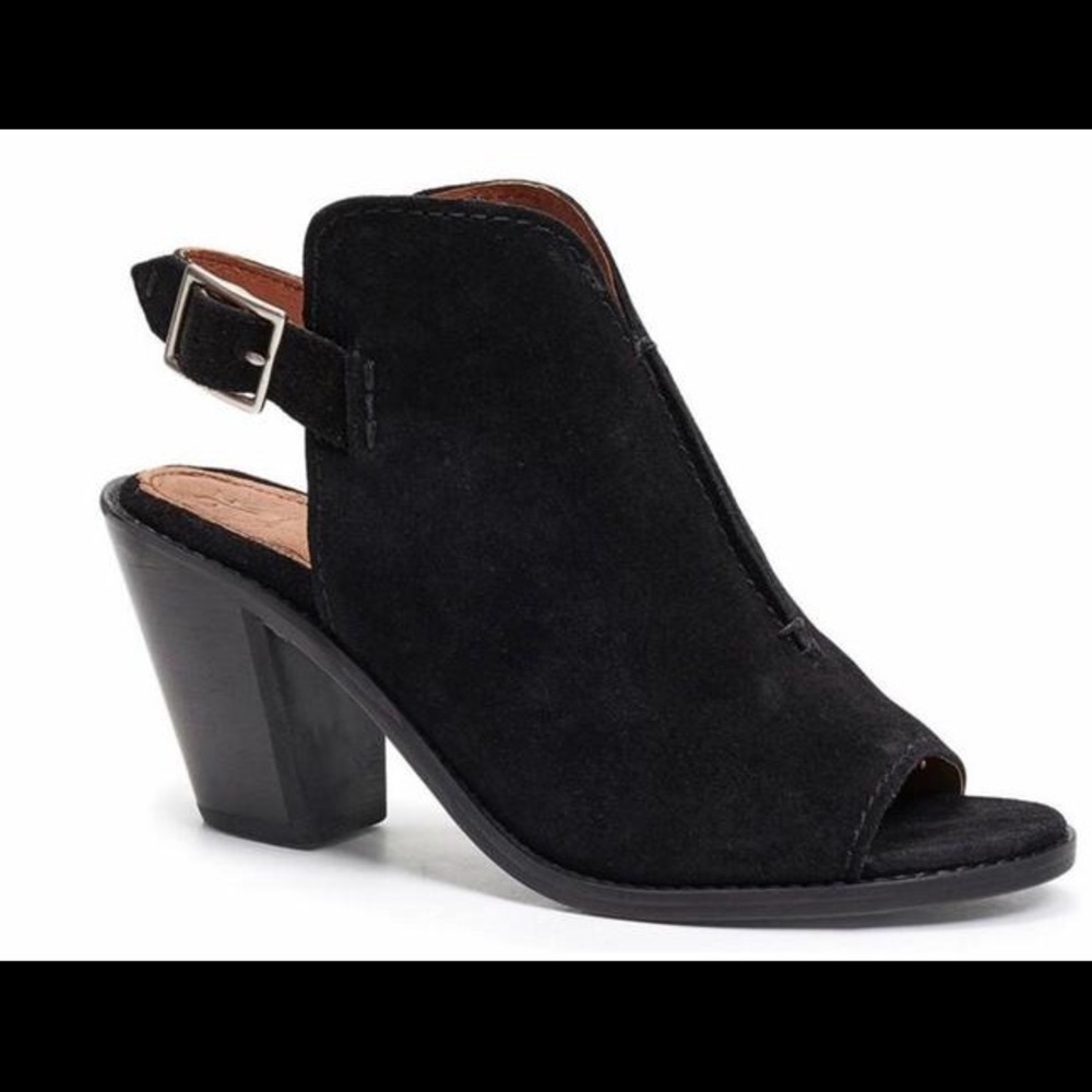 Black suede Frye heels